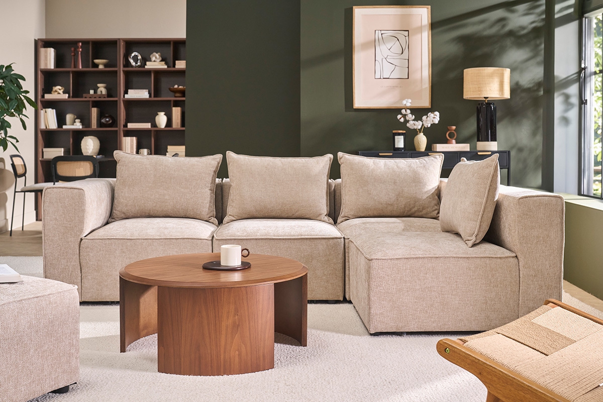 Runder Design-Couchtisch aus dunklem Walnussholz D80 cm ZAHRA