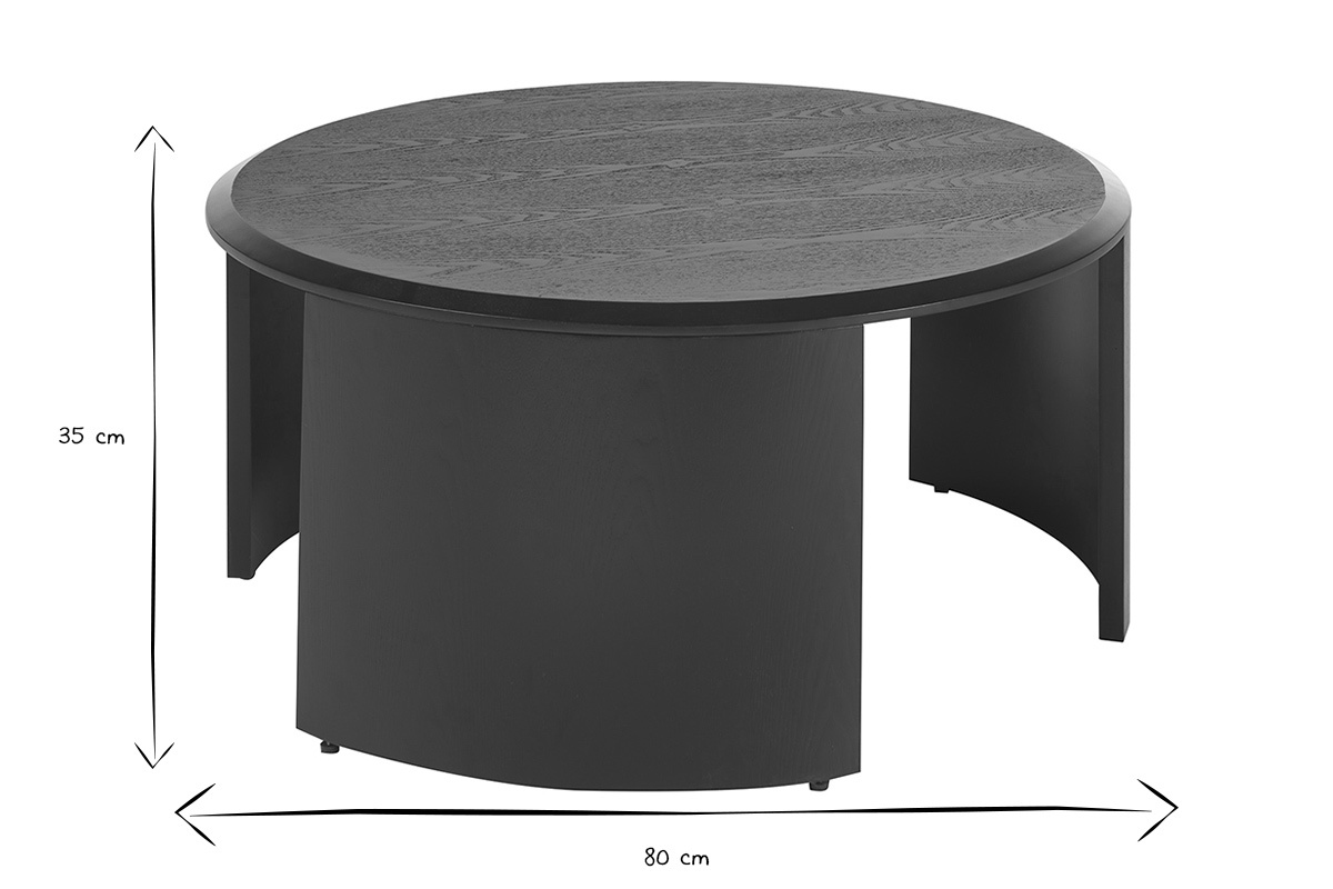 Abmessungen des runden Design-Couchtischs ZAHRA in Schwarz und Wei�: 80 cm Durchmesser, 35 cm H�he.