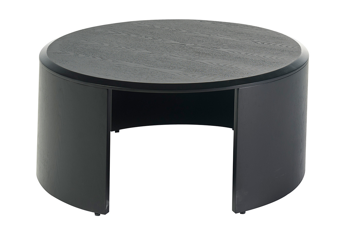 Runder Design-Couchtisch aus schwarzem Holz D80 cm ZAHRA