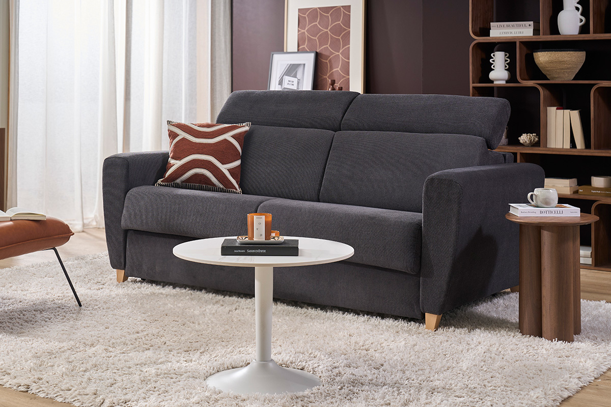 Runder Design-Couchtisch aus wei�er Keramik und Metall D60 cm MALOU