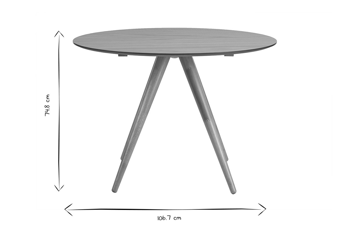 Abmessungen des runden Tisches WALFORD: 106,7 cm Durchmesser, 74,8 cm H�he, in Schwarz und Wei�.