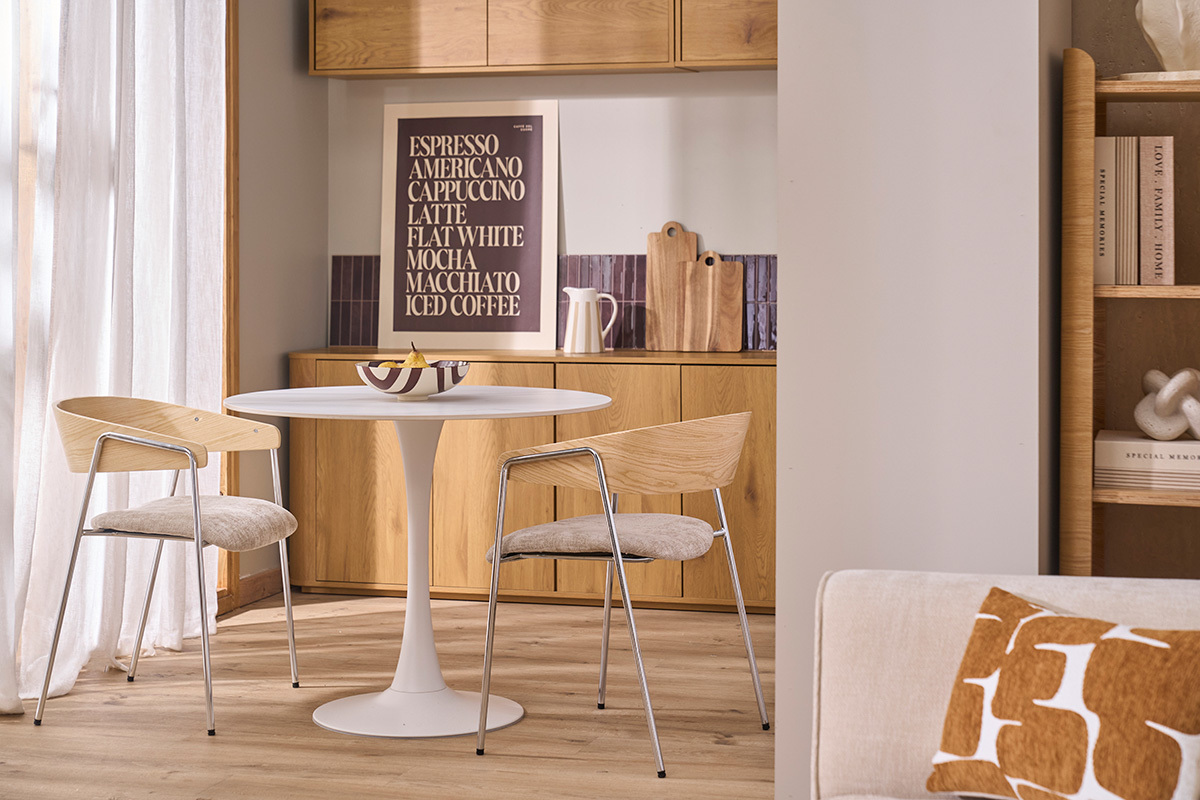 Runder Design-Esstisch aus wei�er Keramik und Metall D90 cm MALOU