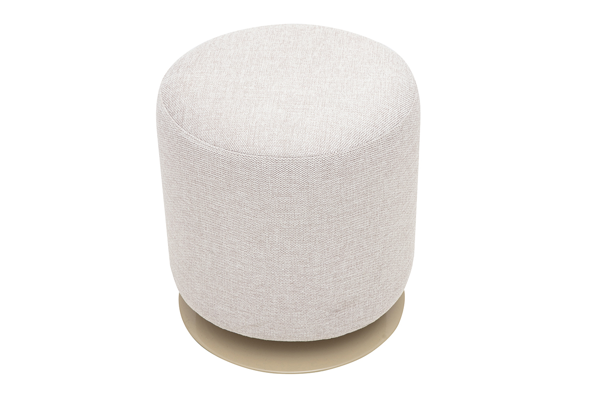 Runder, drehbarer Pouf aus beigefarbenem Samtstoff mit Metallfu�, Draufsicht, D39,5 cm