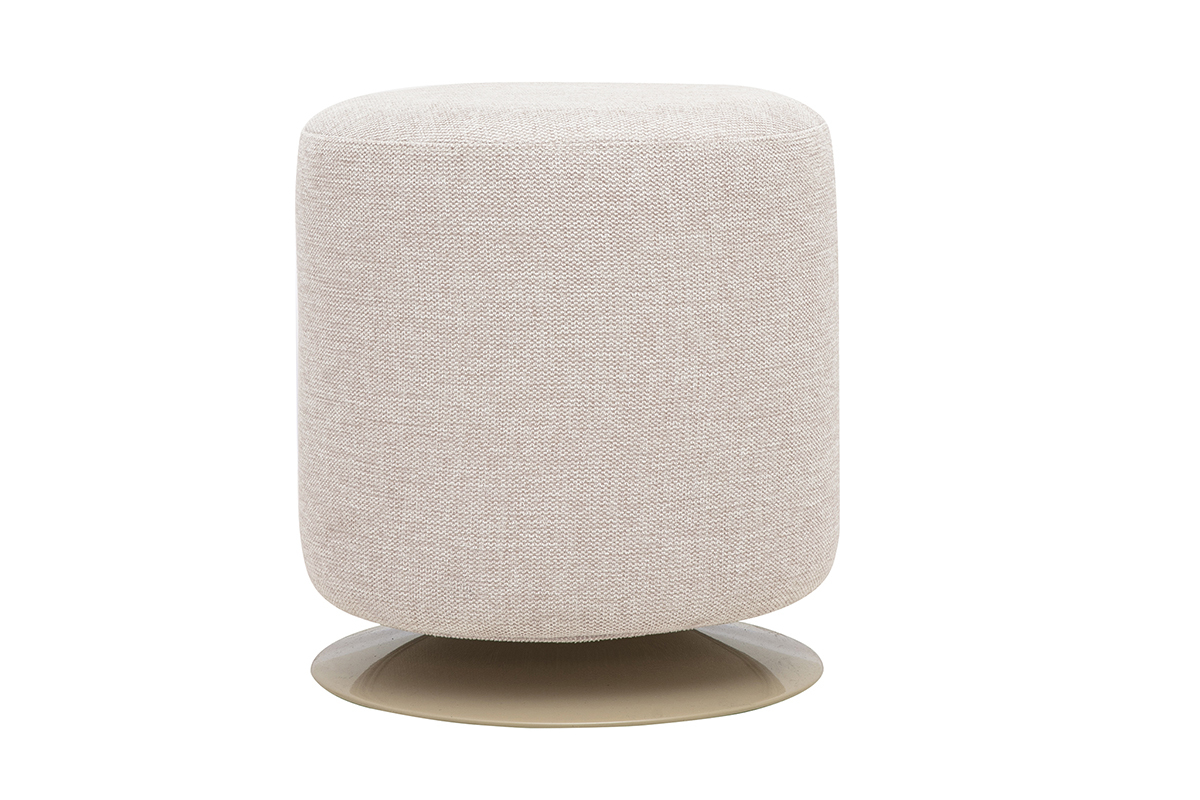 Runder drehbarer Hocker aus Stoff in strukturierter Samtoptik in Beige mit Metallfu�, Vorderansicht