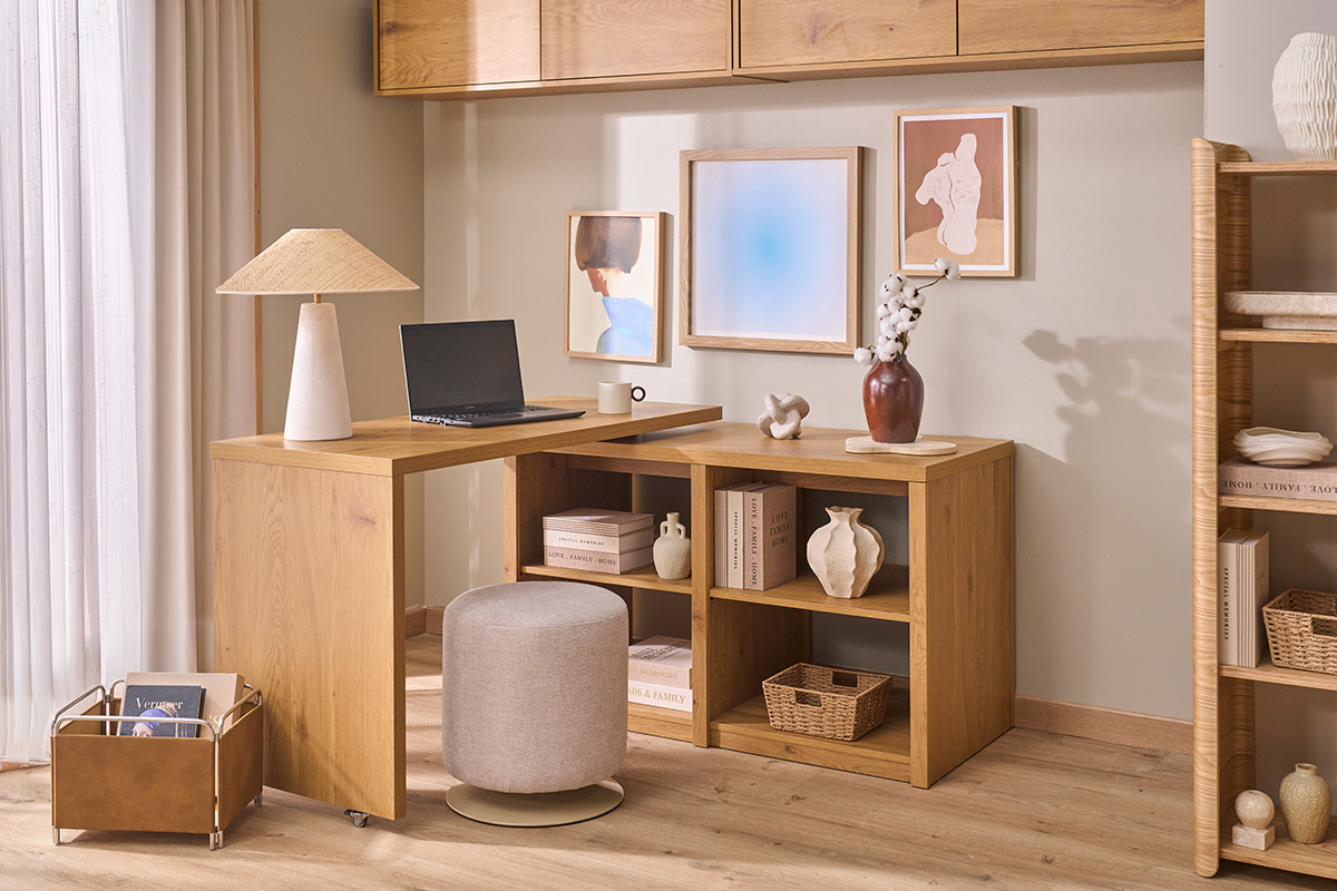 Runder drehbarer Hocker aus strukturiertem Samtoptik-Stoff in Beige und Metall D39.5 cm VOLNAY