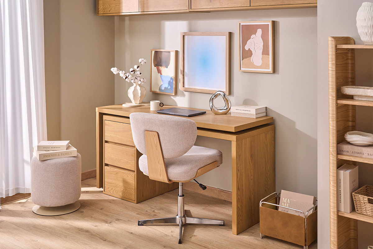 Runder drehbarer Hocker aus strukturiertem Samtoptik-Stoff in Beige und Metall D39.5 cm VOLNAY