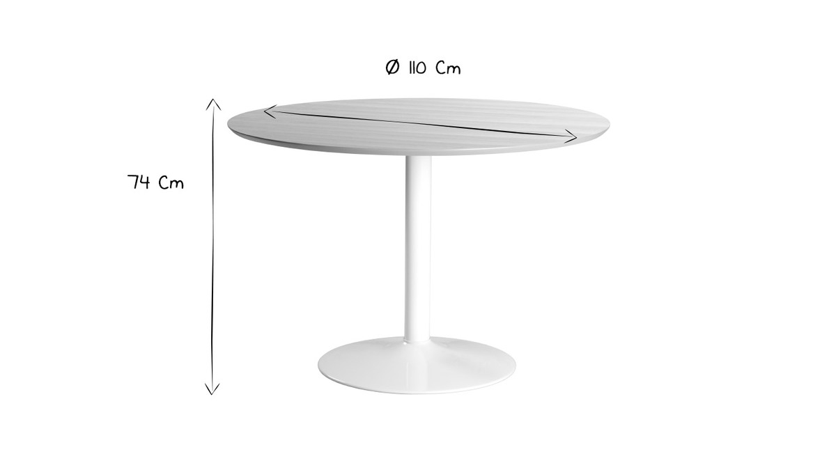 Runder Esstisch aus hellem Holz und weißem Metall D110 cm KALI
