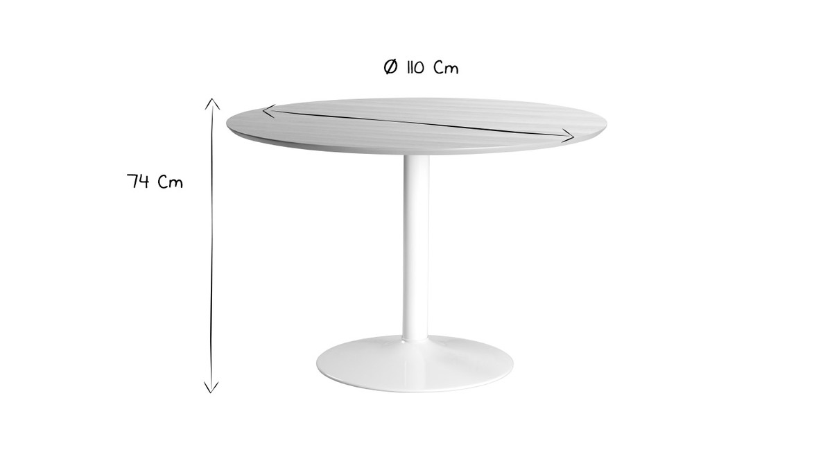 Runder Esstisch aus hellem Holz und weiem Metall D110 cm KALI