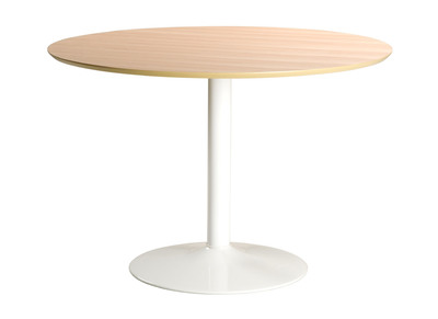 Runder Esstisch aus hellem Holz und weißem Metall D110 cm KALI