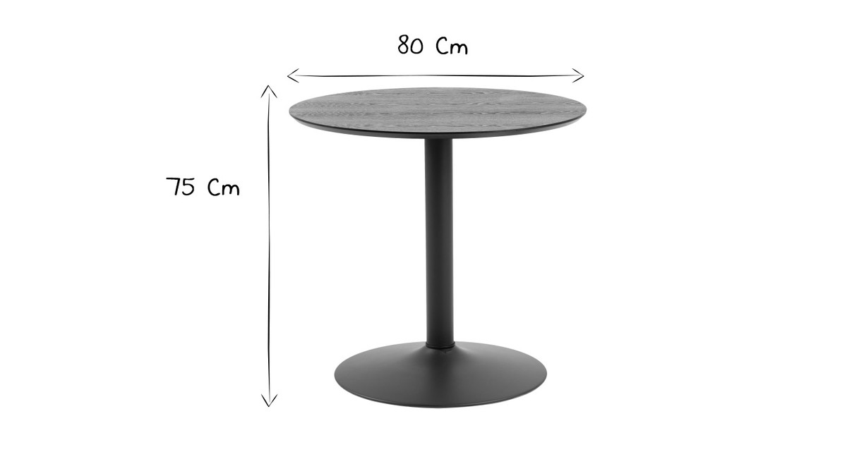 Runder Esstisch aus schwarzem Holz und Metall D80 cm KALI