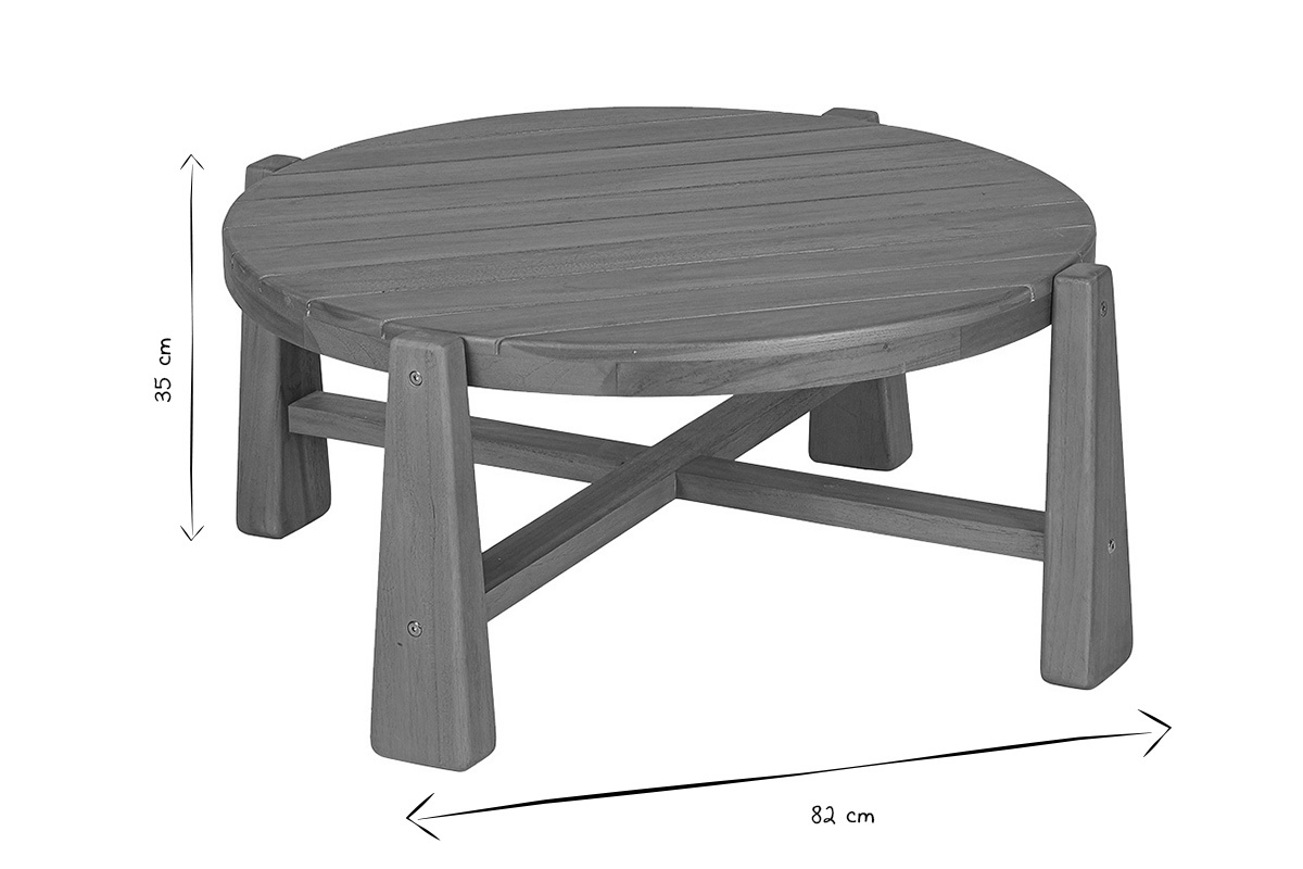 Runder Garten-Couchtisch aus massivem Teakholz D82 cm CAROLINA
