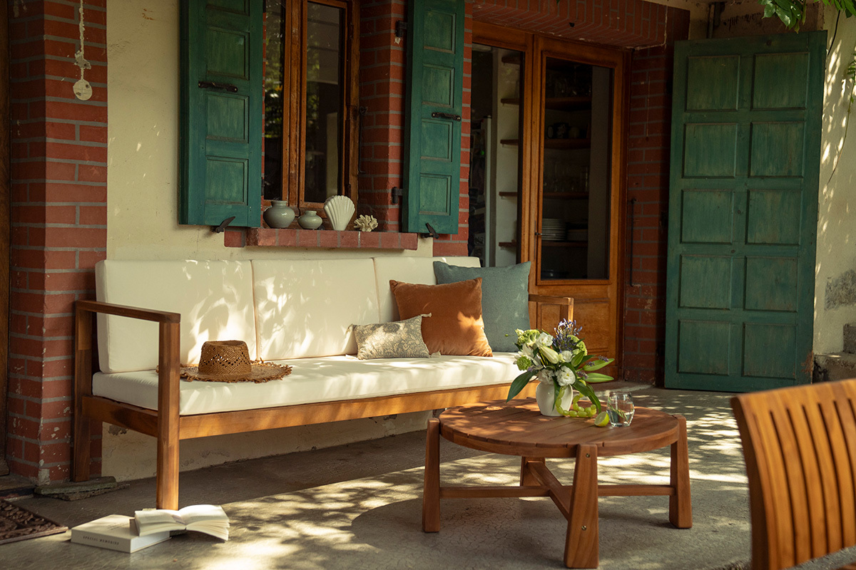 Runder Garten-Couchtisch aus massivem Teakholz D82 cm CAROLINA