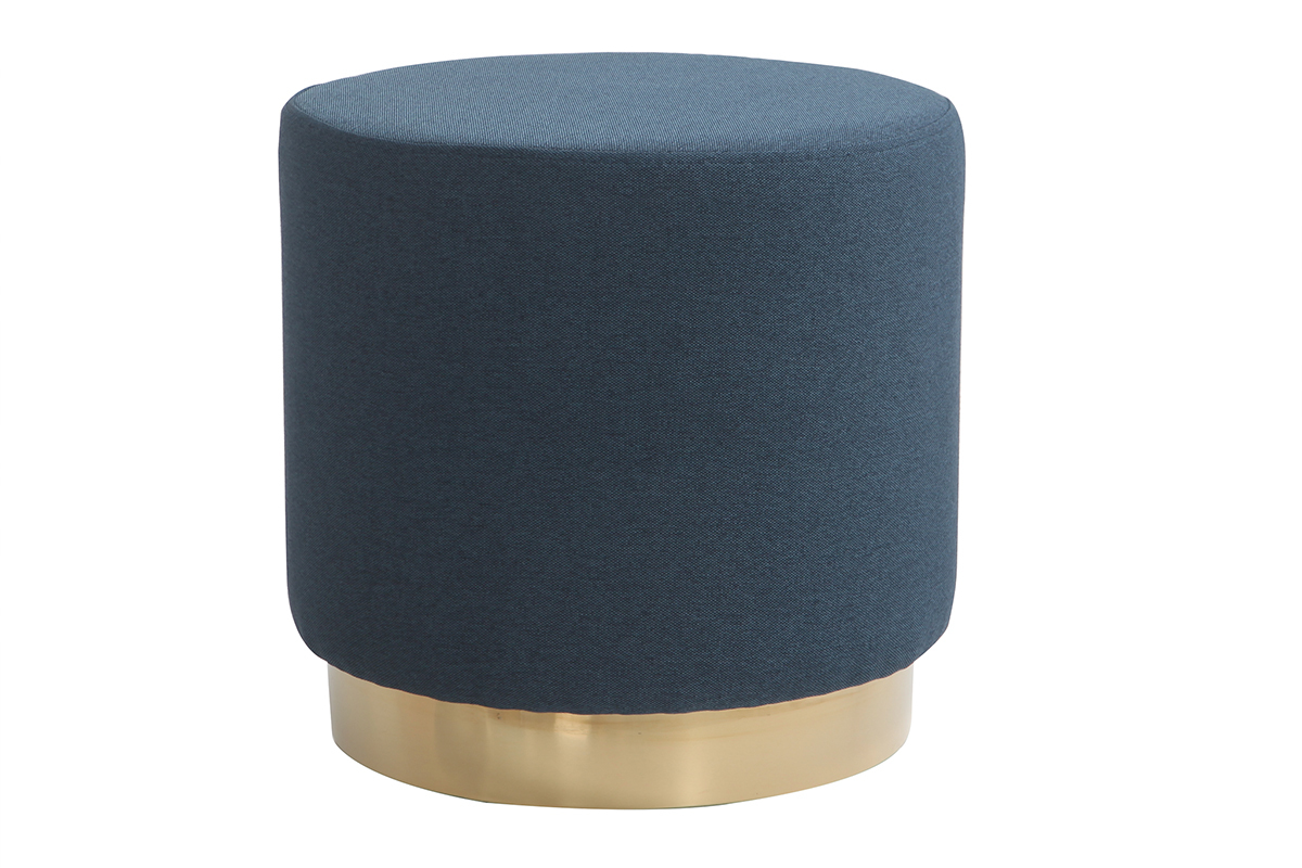 Runder Hocker aus blauem Stoff und vergoldetem Metall BETTY