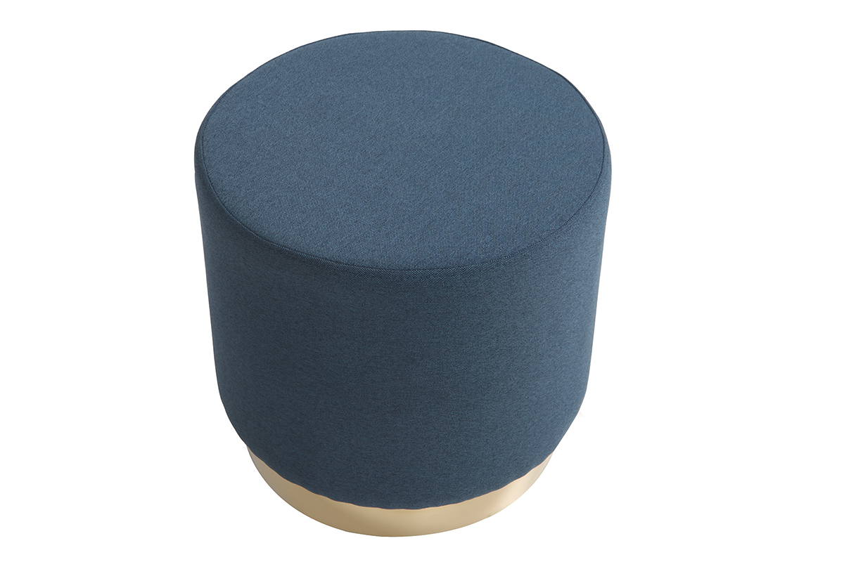 Runder Hocker aus blauem Stoff und vergoldetem Metall BETTY