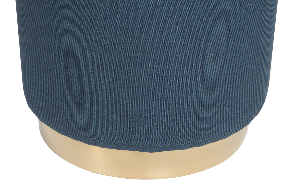 Runder Hocker aus blauem Stoff und vergoldetem Metall BETTY