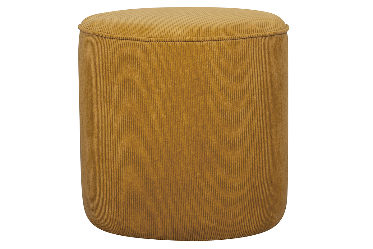 Runder Hocker aus gelbem Cord D 40 cm LOUIS