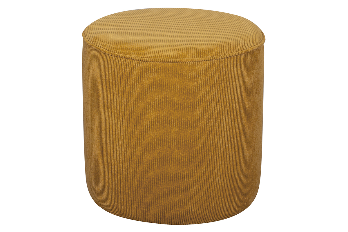 Runder Hocker aus gelbem Cord D 40 cm LOUIS