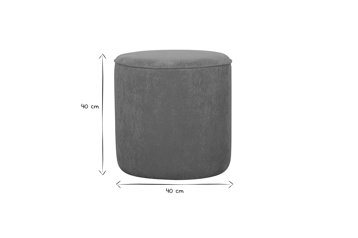 Runder Hocker aus gelbem Cord D 40 cm LOUIS