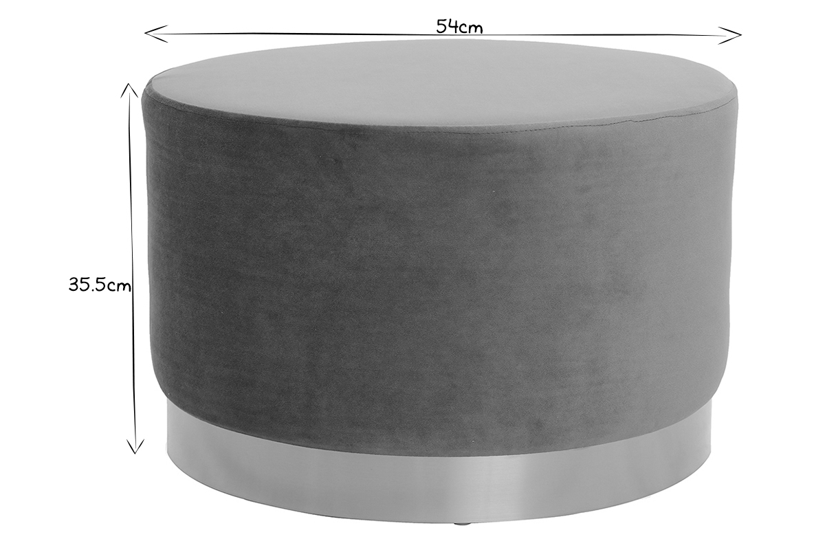 Runder Hocker aus grauem Samtstoff und vergoldetem Metall 54cm AMAYA