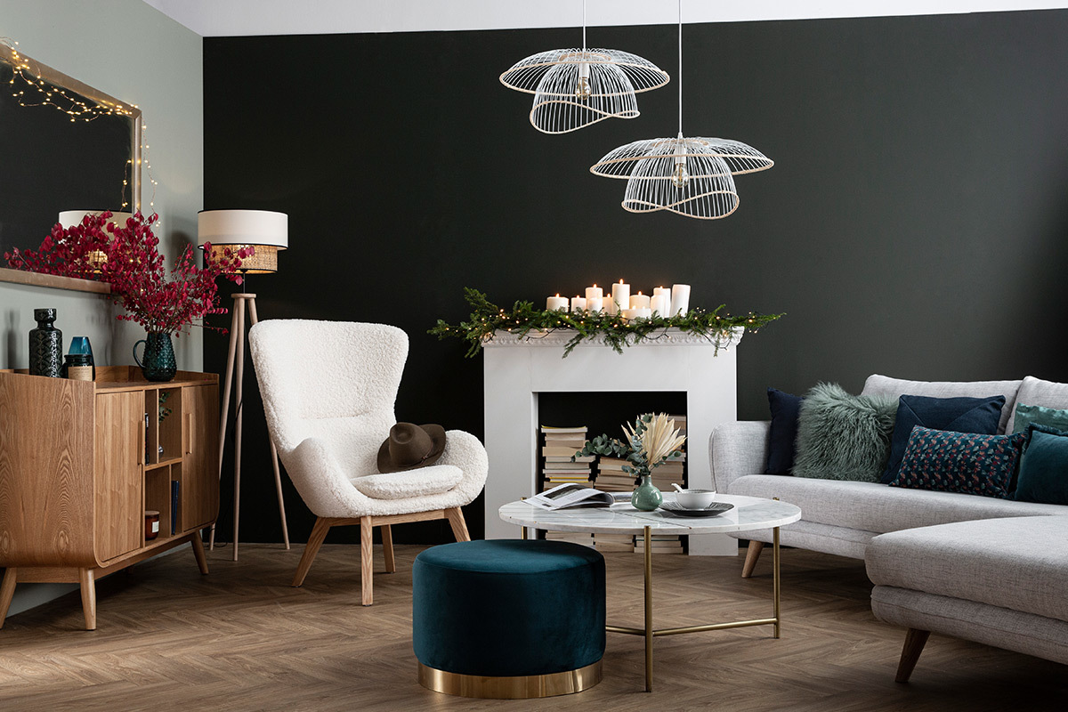 Runder Hocker aus grauem Samtstoff und vergoldetem Metall 54cm AMAYA