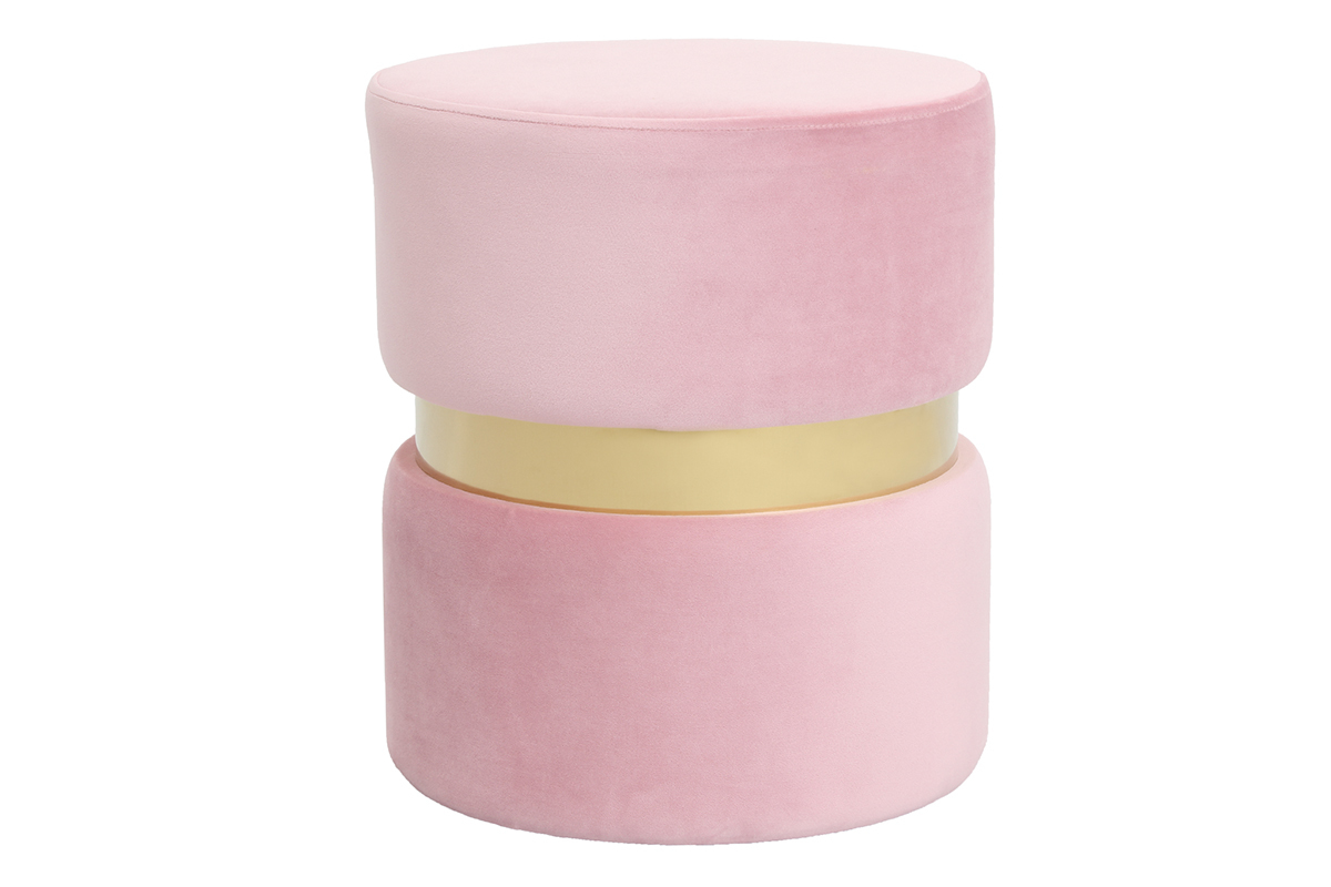Runder Hocker aus rosa Samtstoff und vergoldetem Metall JOY