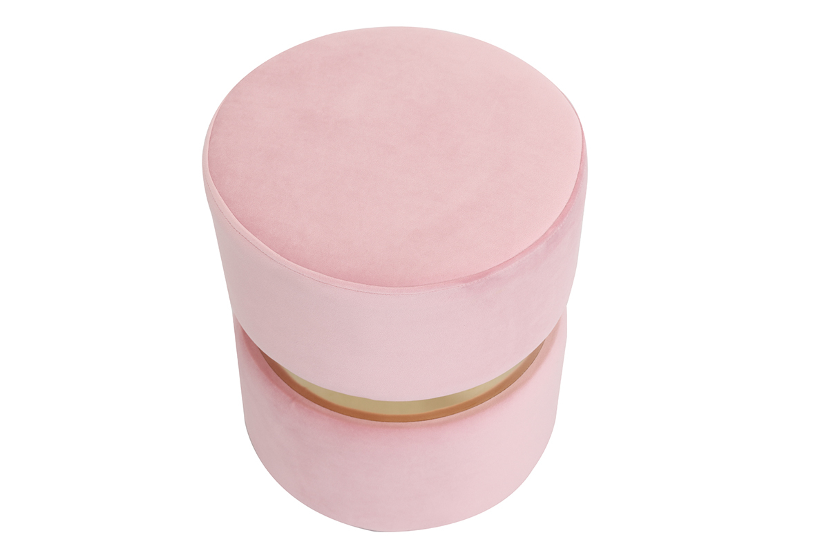 Runder Hocker aus rosa Samtstoff und vergoldetem Metall JOY