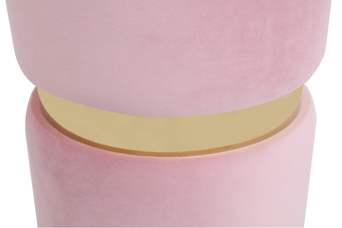 Runder Hocker aus rosa Samtstoff und vergoldetem Metall JOY
