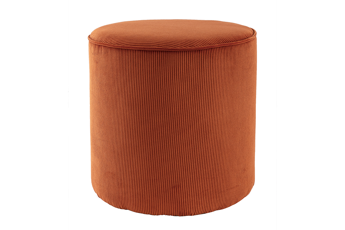Runder Hocker aus rostbraunem Cord D 40 cm LOUIS