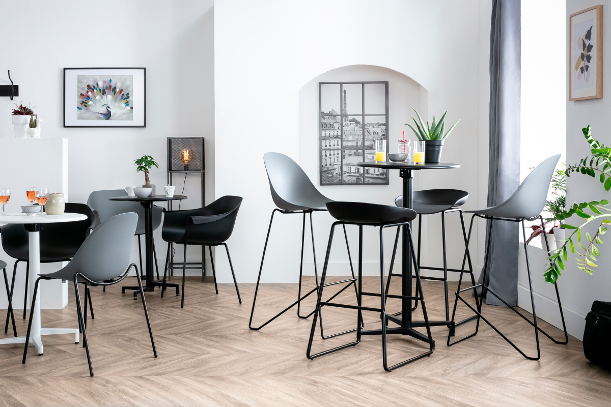 Runder hoher Klapptisch aus schwarzem Metall DOTS
