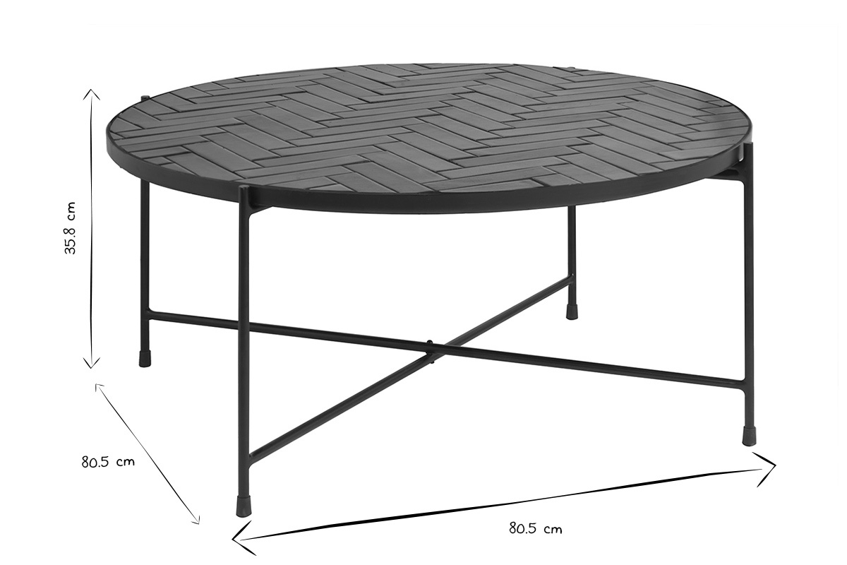 Runder Kaffeetisch in Dunkelgrn Keramik und Schwarz Metall D80,5 cm KOTTA