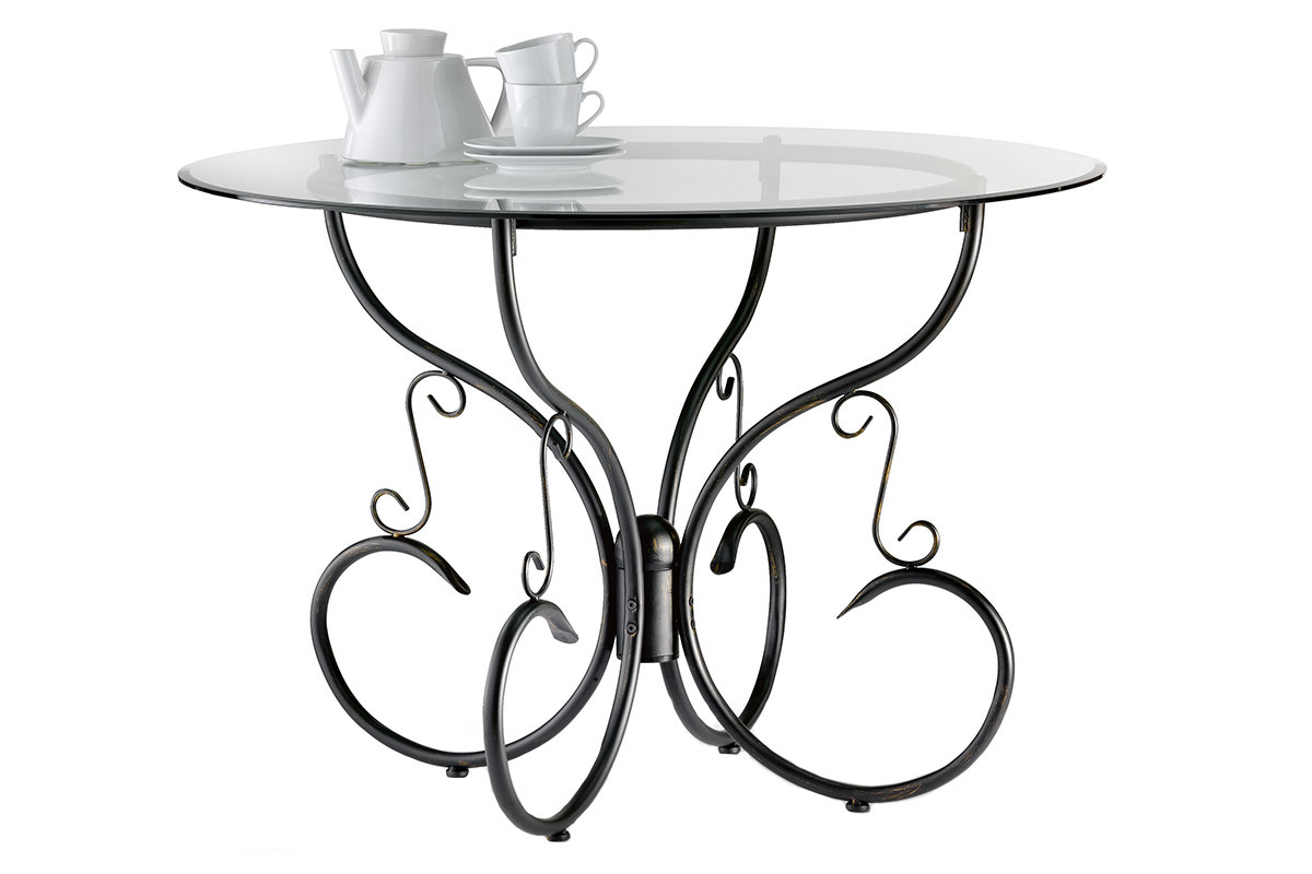 Runder Kchentisch / Esszimmertisch aus Glas und Stahl D110 FLORENCE