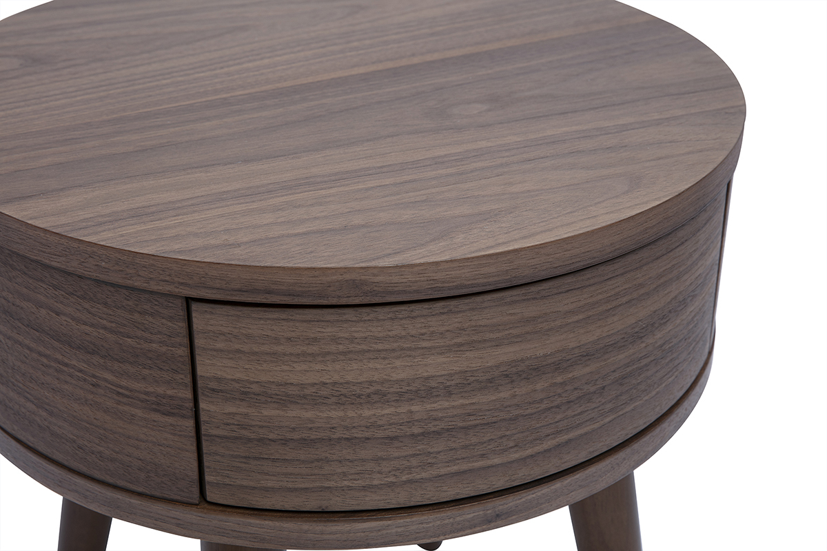 Dunkler Holz Nachttisch JUDITH mit Schublade, Seitenansicht.