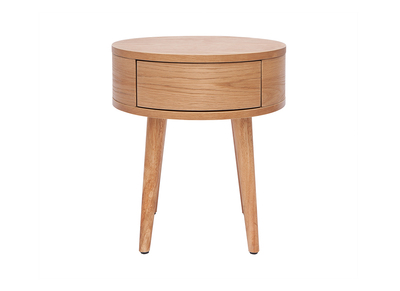 Runder Nachttisch aus hellem Holz mit Schublade JUDITH