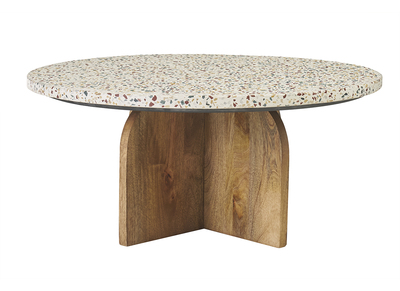 Runder Niedertisch aus Terrazzo und hellem Mangoholz D79.5 cm NESSA