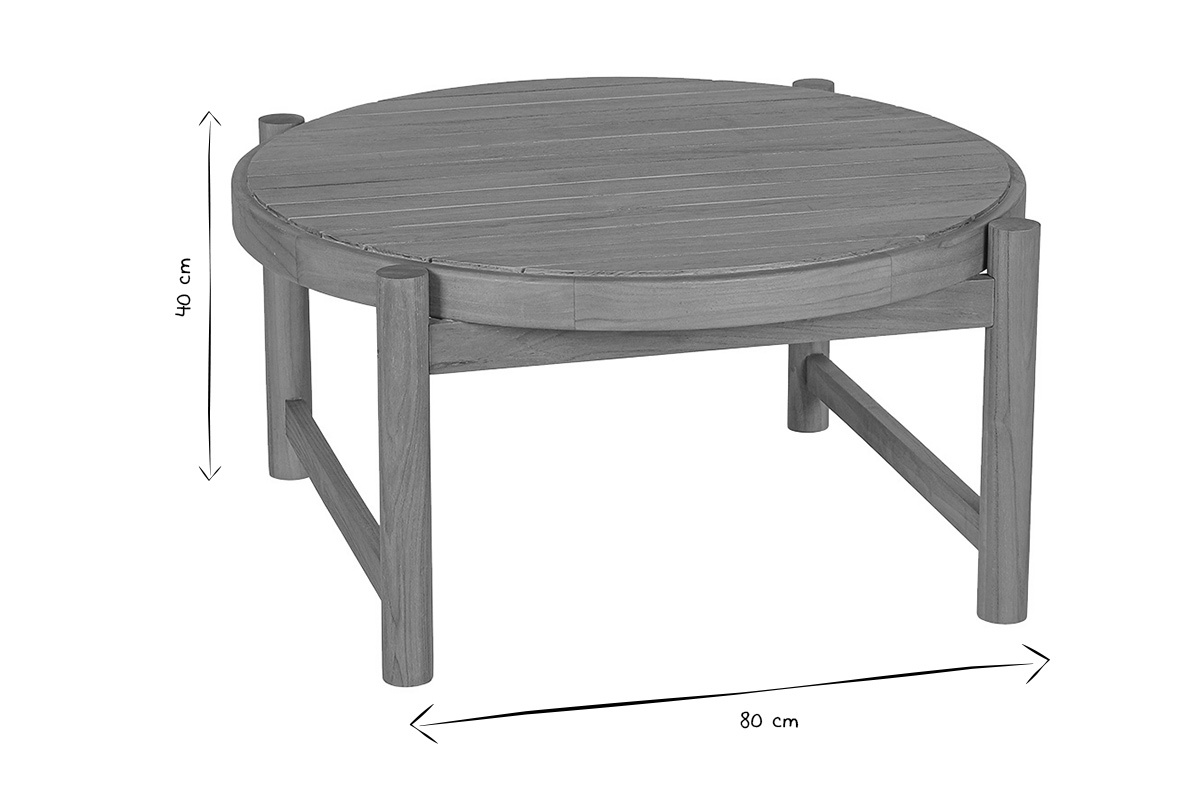 Abmessungen des runden Couchtisches MOANA aus massivem Teakholz, 80 cm Durchmesser und 40 cm H�he, in Schwarz und Wei�.