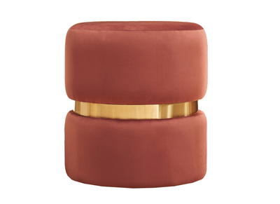 Runder Pouf aus blauem Samt, ziegelrotem Rot und goldenem Metall D40 cm JOY