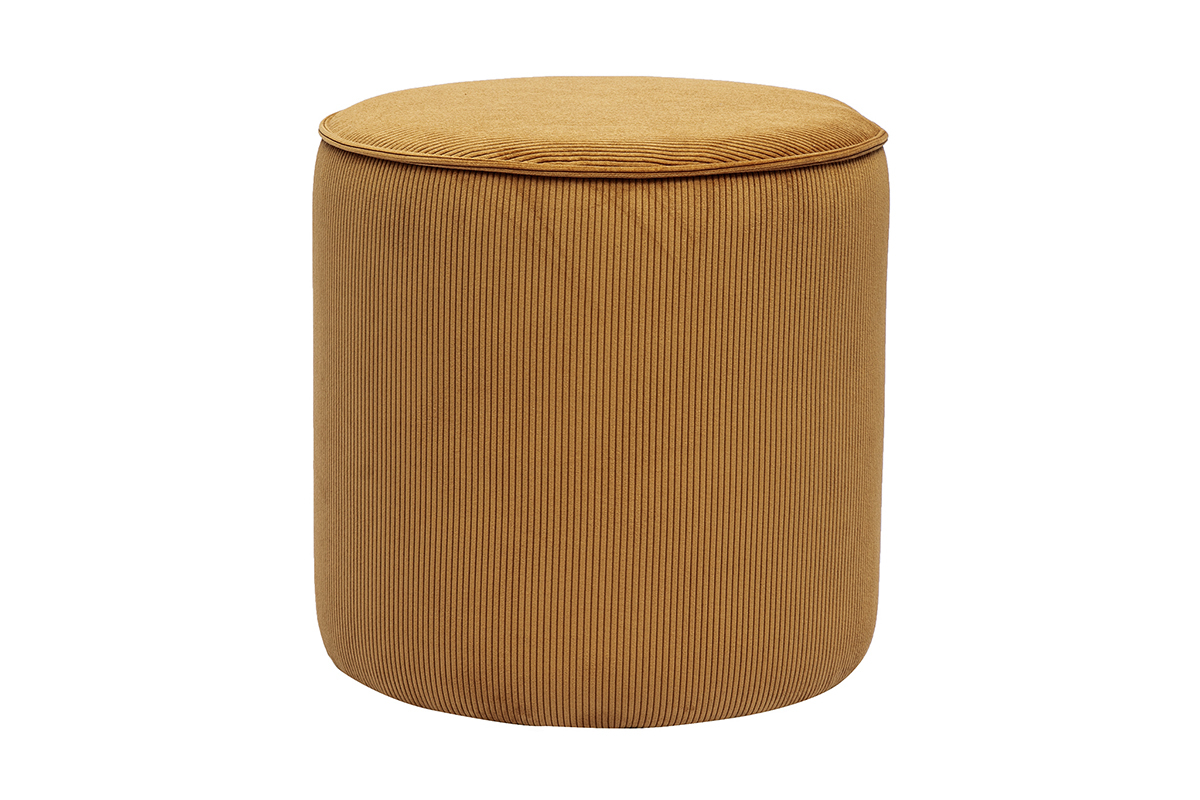 Runder Pouf aus gelbem Cord-Samt D40 cm PAUL