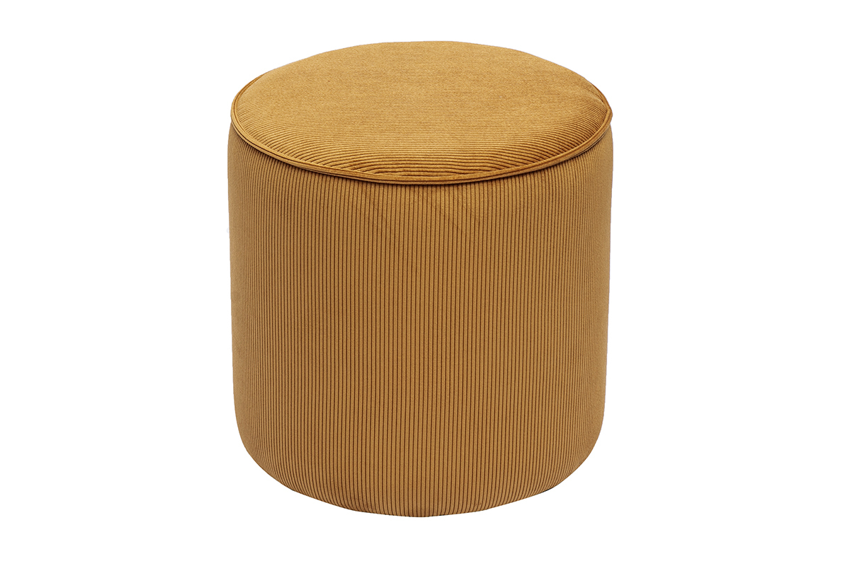 Runder Pouf aus gelbem Cord-Samt D40 cm PAUL