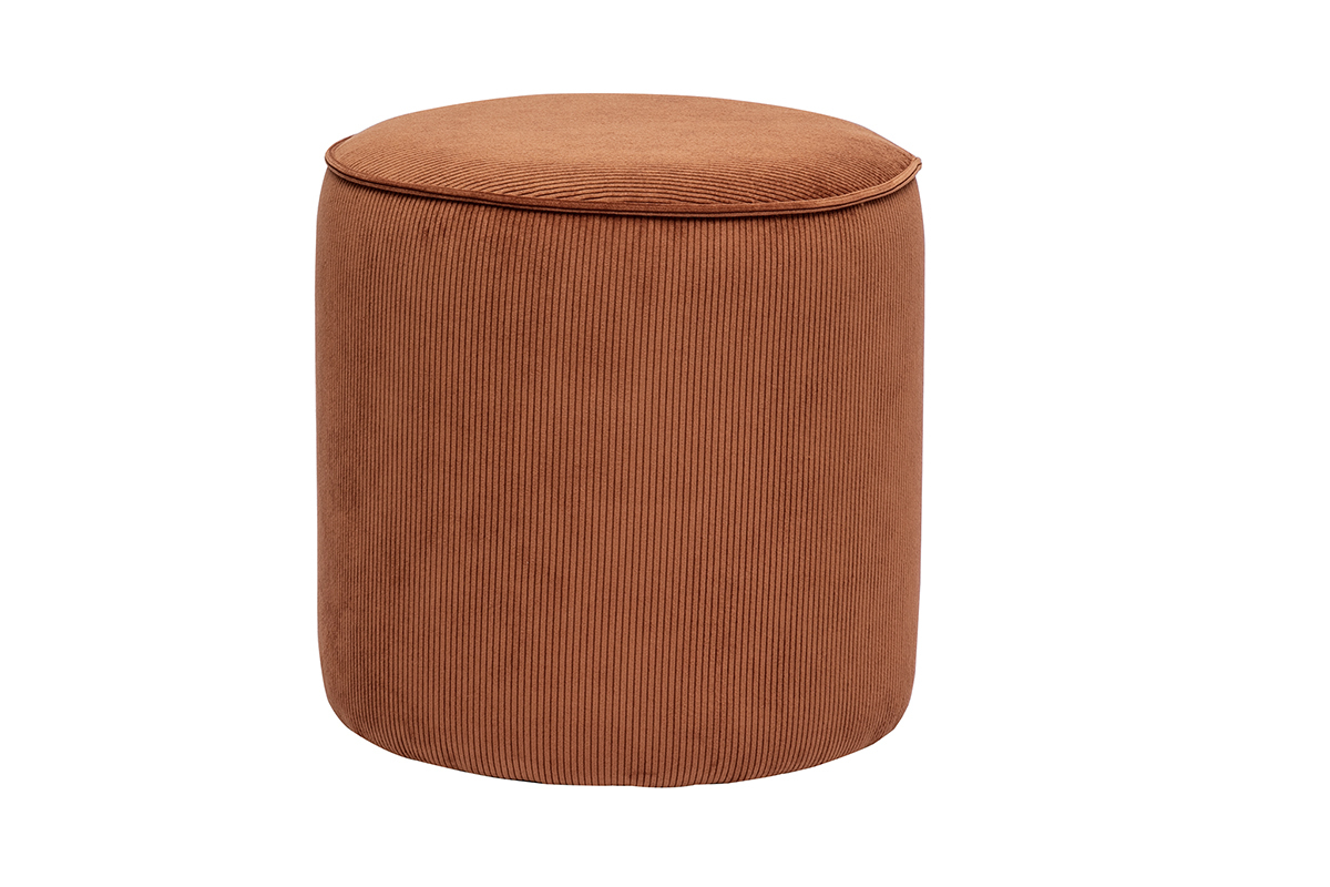 Runder Pouf aus geripptem Samt in verbrannter Erde D40 cm PAUL