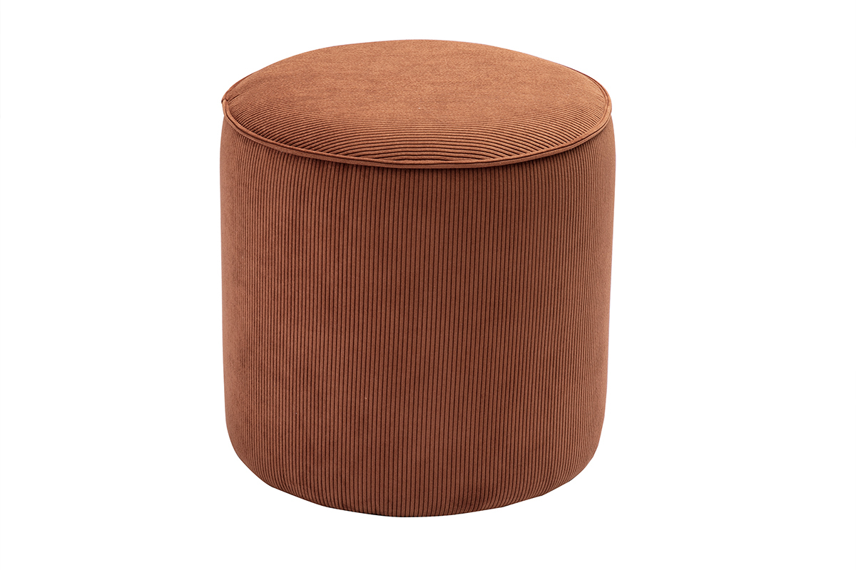 Runder Pouf aus geripptem Samt in verbrannter Erde D40 cm PAUL