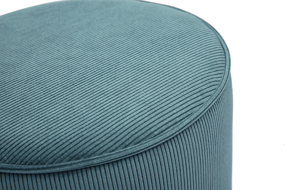Runder Pouf aus geripptem Samtstoff in Entenblau D40 cm PAUL