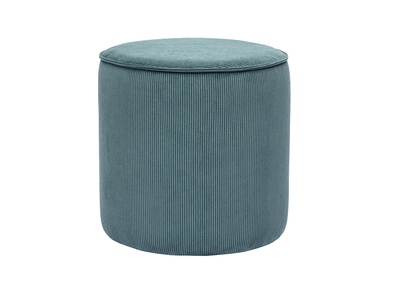 Runder Pouf aus geripptem Samtstoff in Entenblau D40 cm PAUL