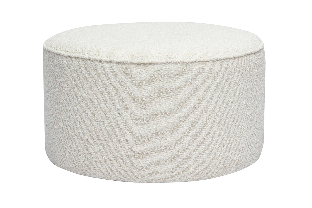Runder Pouf aus gewirkter Wollwirkung in Wei D70 cm PAUL