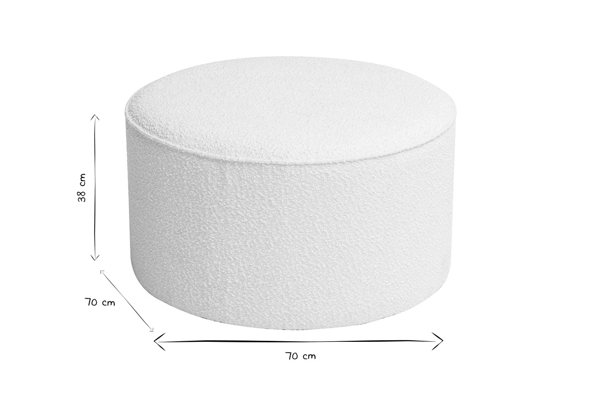 Runder Pouf aus gewirkter Wollwirkung in Wei D70 cm PAUL