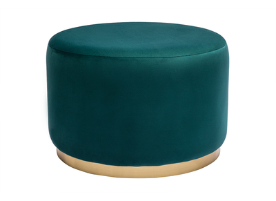 Runder Pouf aus petrolblauem Samt und goldenem Metall D54 cm AMAYA