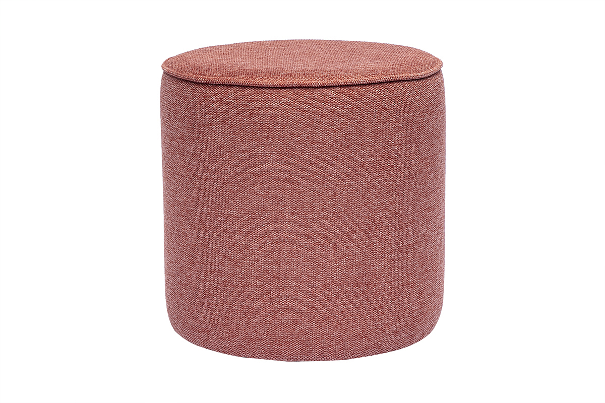 Runder Pouf aus Samteffekt-Stoff in Terrakotta-Textur D40 cm PAUL