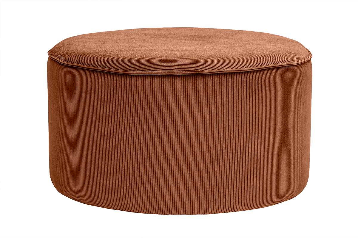 Runder Pouf aus samtigem Rippenstoff in verbrannter Erde D70 cm PAUL