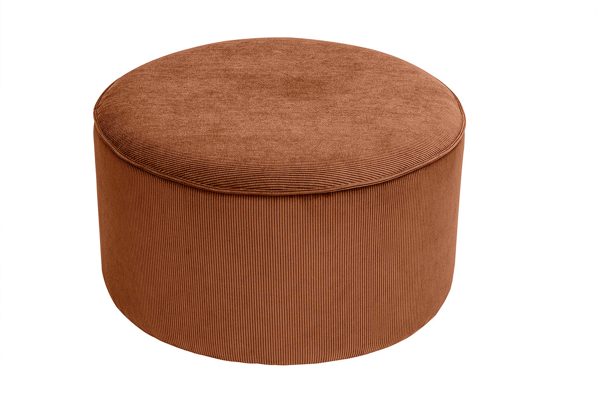 Runder Pouf aus samtigem Rippenstoff in verbrannter Erde D70 cm PAUL