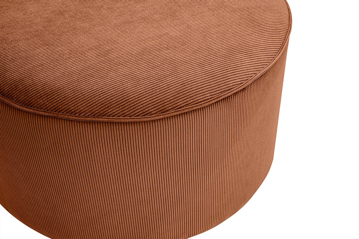 Runder Pouf aus samtigem Rippenstoff in verbrannter Erde D70 cm PAUL