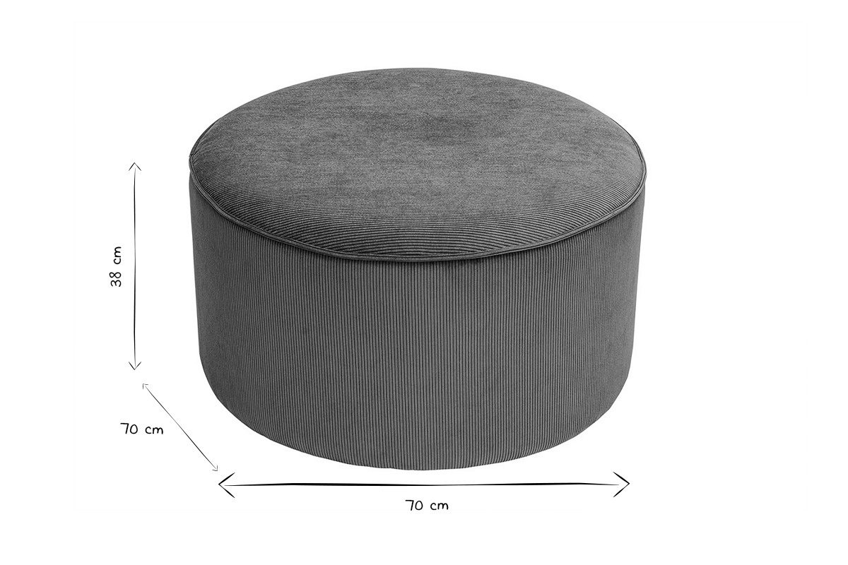 Runder Pouf aus samtigem Rippenstoff in verbrannter Erde D70 cm PAUL
